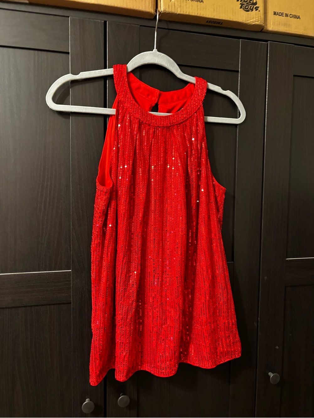 Grace Karin Red Sequin Halter Swing Top